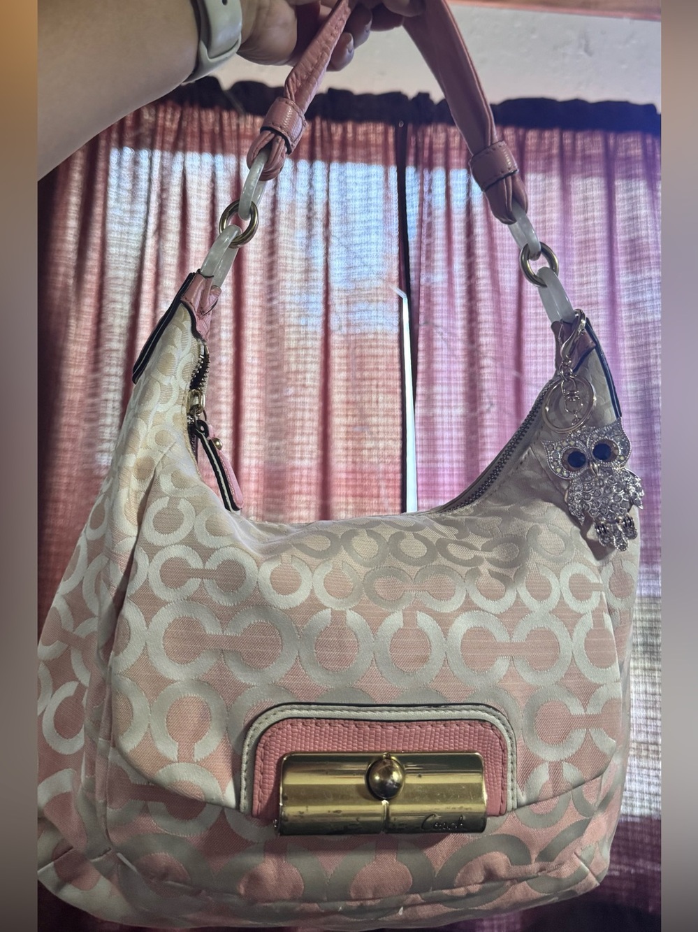 Coach Kristin Op Art Ombre Hobo Handbag/Shoulder Bag in Light Peony Pink/White